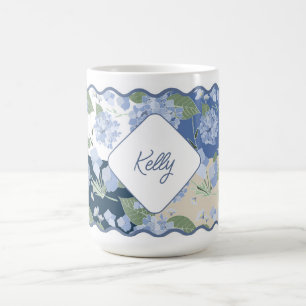 Caneca De Café Hydrangeas Girly Patchwork Personalizada Costeira