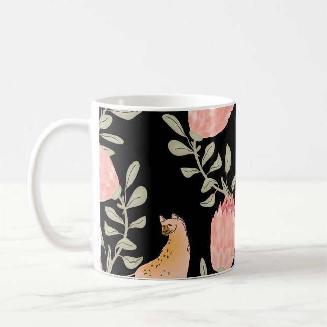 Caneca De Café Hyena e Protea: Fundo Negro Sem Olhos (Esquerda)