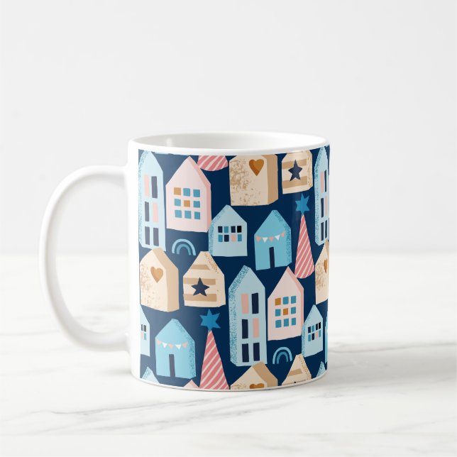 Caneca De Café Hygge Scandinavian Nordic Houses Padrão de Natal (Esquerda)