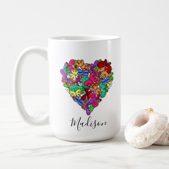 Caneca De Café I Heart Butterflies, Personalizado (Com Donut)