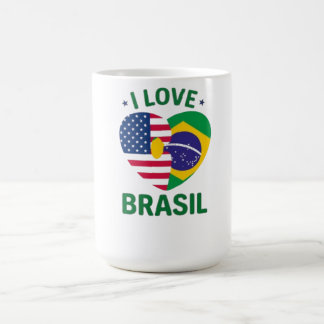Caneca De Café I Love Brasil USA Flag Heart