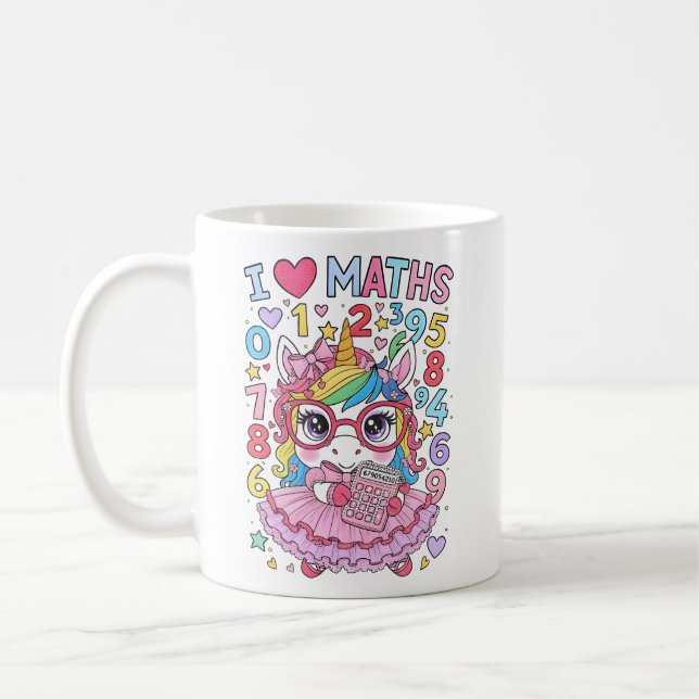 Caneca De Café I Love Maths Cute Unicorn Calculator Mug (Esquerda)