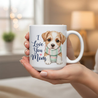 Caneca De Café I Love You Mom Cute Puppy Scarf Coffee Mug