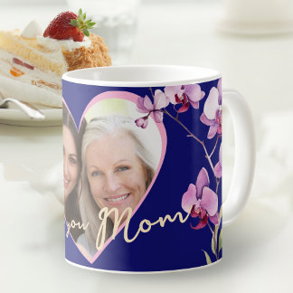 Caneca De Café I Love You Mom Navy Blue Orchid Heart Photo