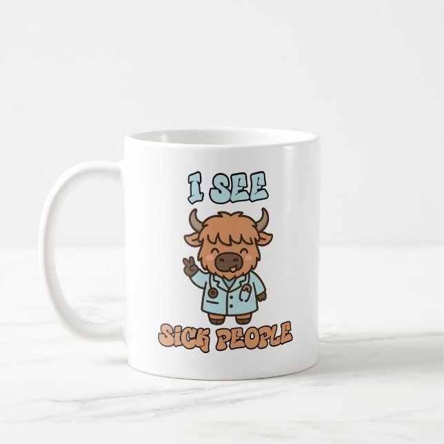 Caneca De Café I See Sick People Funny Highland Cow Mug (Esquerda)