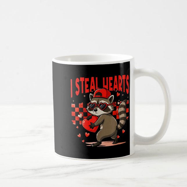 Caneca De Café I Steal Hearts Design Raccoon Valentine Day Retro  (Direita)