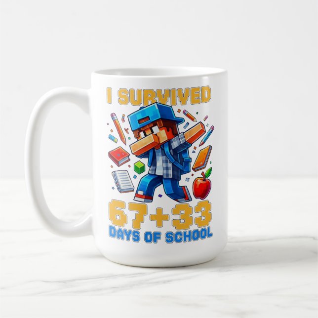 Caneca De Café I Survived 67 33 Days of School 100 Days of School (Esquerda)