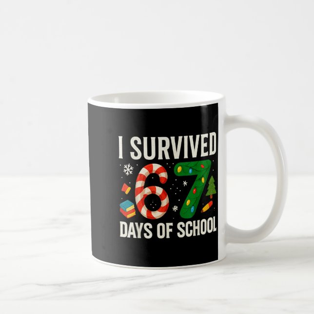 Caneca De Café I Survived 67 Days Of School Christmas Red Plaid F (Direita)