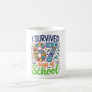 Caneca De Café I Survived 67 Days of School Colorful Doodle Mil