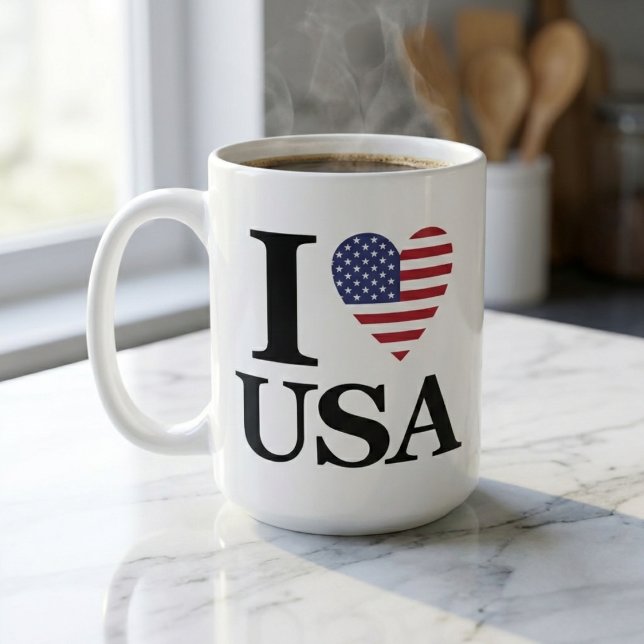 CANECA DE CAFÉ "I ❤️ USA" (Start Every Day With A Warm Mug Of Patriotism.)