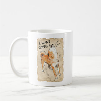 Caneca De Café I Want Coffee – Screaming Shiba Inu Vintage Sketch