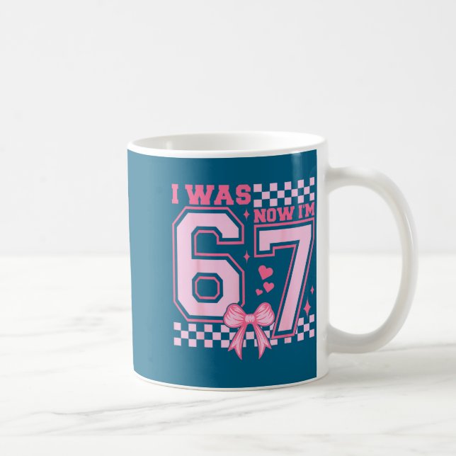 Caneca De Café I Was 6 Now I'm 7 Nk Coquette Bow Heart Checkered  (Direita)
