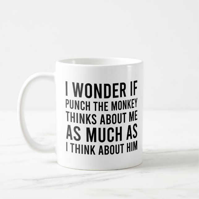 Caneca De Café I Wonder if Punch the Monkey Think About Me Monkey (Esquerda)