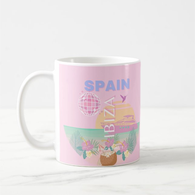 Caneca De Café Ibiza, Espanha, Arte de Viagem, Arte Preppy, Rosa (Esquerda)