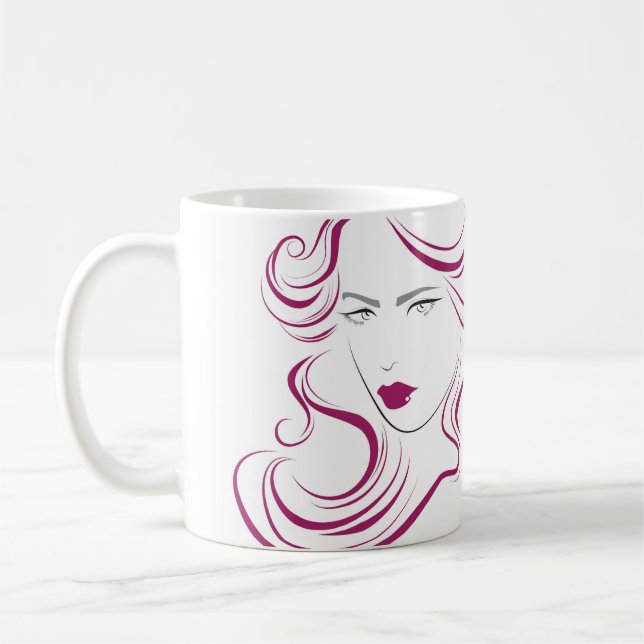 Caneca De Café Ícone de menina adorável cabelo roxo Branding (Esquerda)
