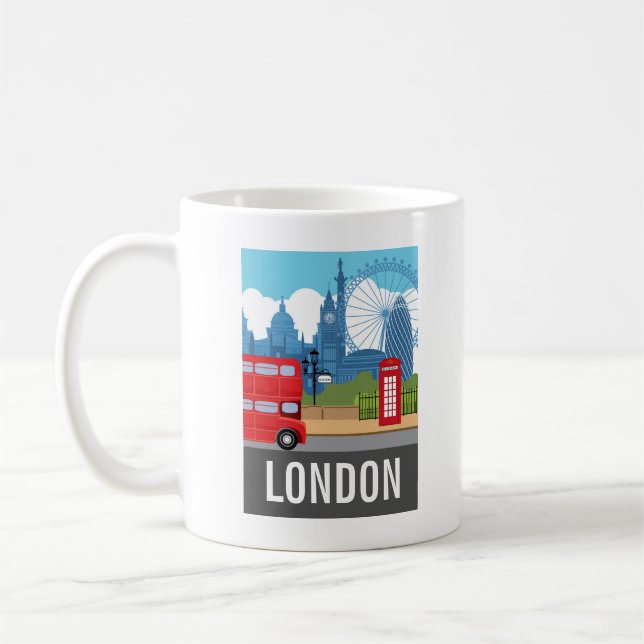 Caneca De Café Ícone do Chá Retro Londres Pontos Turísticos Icôni (Esquerda)