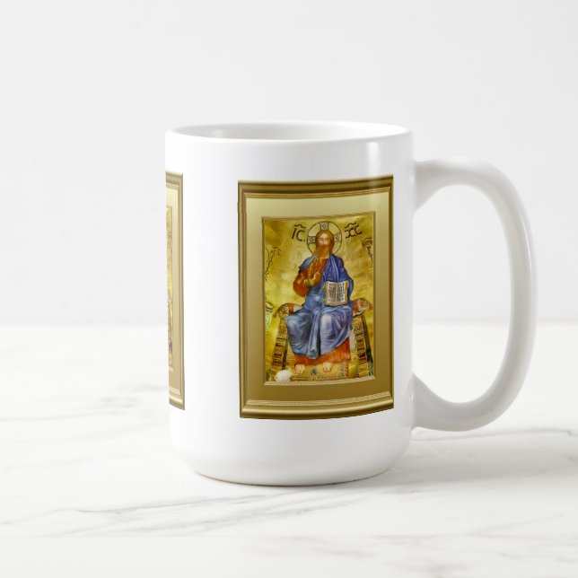 Caneca De Café Ícone do cristo com um livro do evangelho, (Direita)