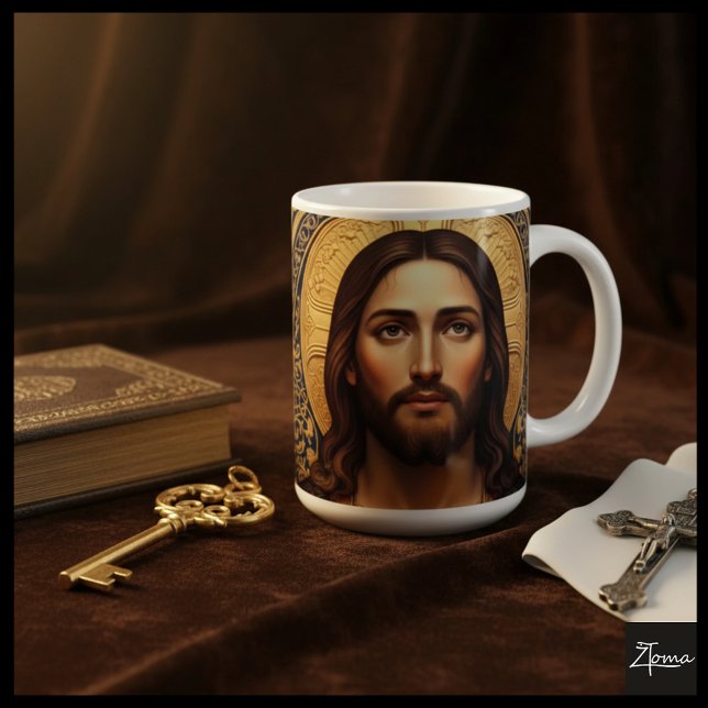 Caneca De Café Ícone Sagrado Dourado - Jesus (Criador carregado)