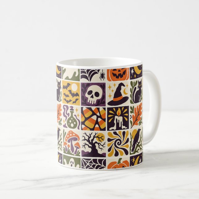Caneca De Café Ícones Assustadores do Halloween Retrô (Frente Esquerda)