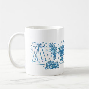 Caneca De Café Ícones de Colagem de Celebração de Casamento Azul 