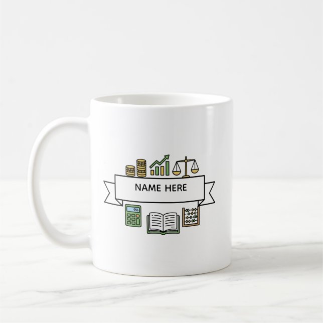 Caneca De Café Ícones de Contabilidade Financeira de Nome de Cont (Esquerda)