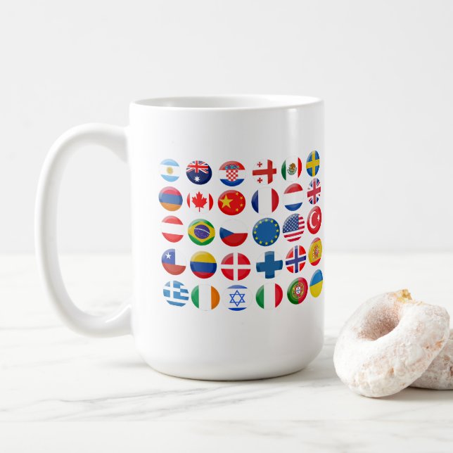 Caneca De Café Ícones de países definidos (Com Donut)
