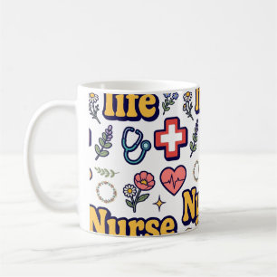 Caneca De Café Ícones Médicos da Vida de Enfermeira Presente Retr