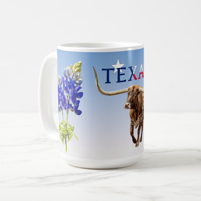 Caneca De Café Icônico Texas em azul claro, Mug (Frente Esquerda)