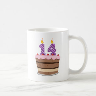 Caneca De Café Idade 14 no bolo de aniversário