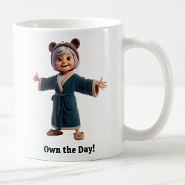 Caneca De Café Idoso Alegre em um Robe Aconchegante