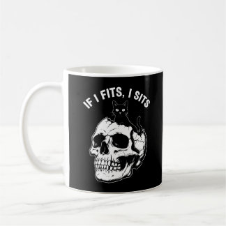 Caneca De Café If I Fits I Sits Black Cat Skull