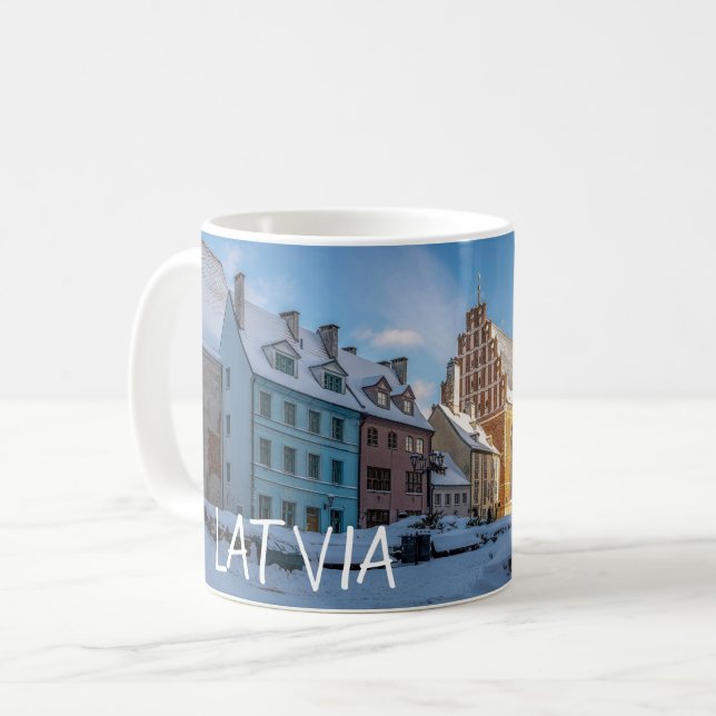 Caneca De Café Igreja de Peter no inverno em Riga, Letónia (Frente Esquerda)
