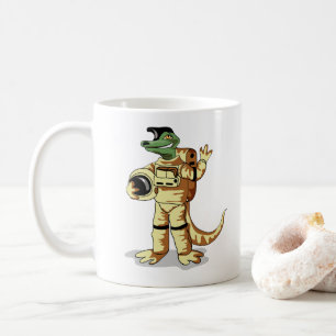 Caneca De Café Iguanodon Vestido Em Um Spacesuit Cosmonauta.