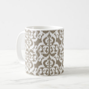 Caneca De Café Ikat Damask Mourisco - bege taupe e branco