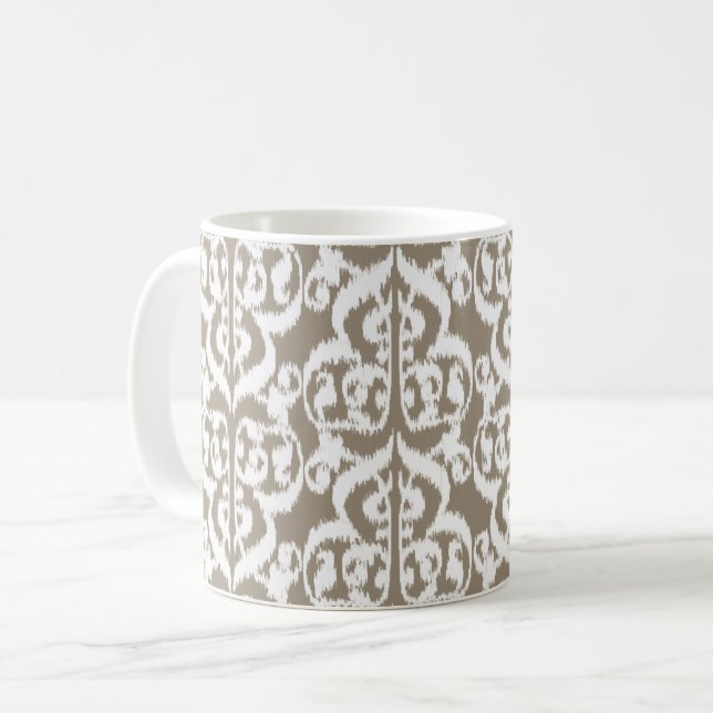 Caneca De Café Ikat Damask Mourisco - bege taupe e branco (Frente Esquerda)
