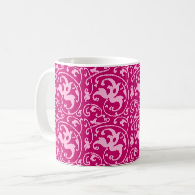 Caneca De Café Ikat Floral Damask - Fuchsia e rosa pálido (Frente Esquerda)