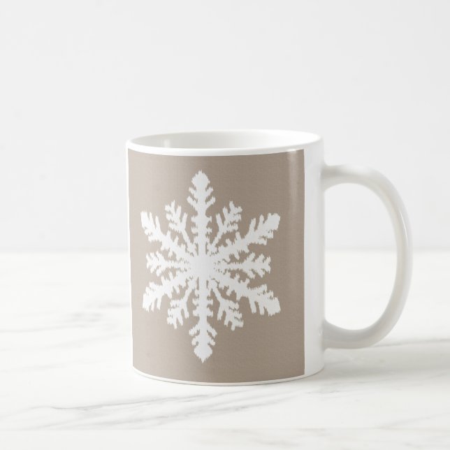 Caneca De Café Ikat Snowflake - Taupe bronzeado e branco (Direita)