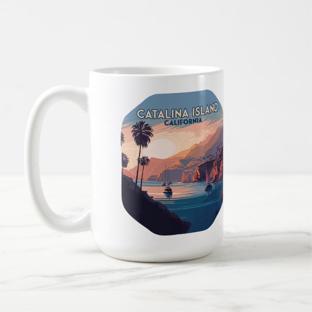 Caneca De Café Ilha Catalina California Boats Sunset Retro (Esquerda)