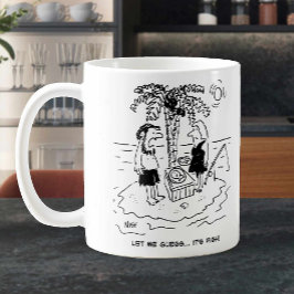 Caneca De Café Ilha do Deserto. O homem acha que a refeição é pei