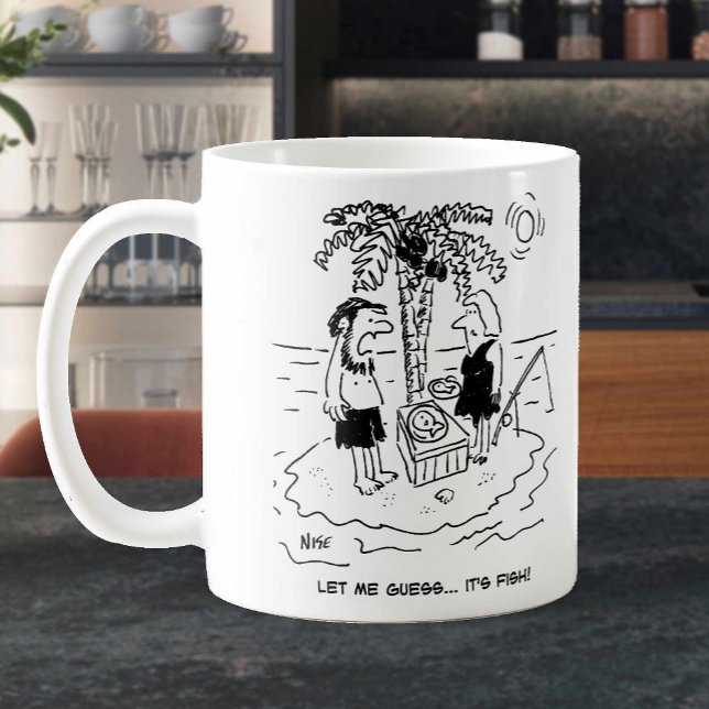 Caneca De Café Ilha do Deserto. O homem acha que a refeição é pei (Criador carregado)