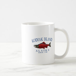 Caneca De Café Ilha Kodiak Alasca Salmão Desde 1784 Azul Marinho