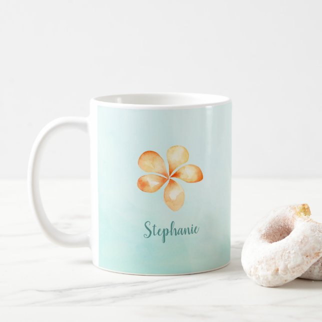 Caneca De Café Ilha Plumeria Watercolor (Com Donut)