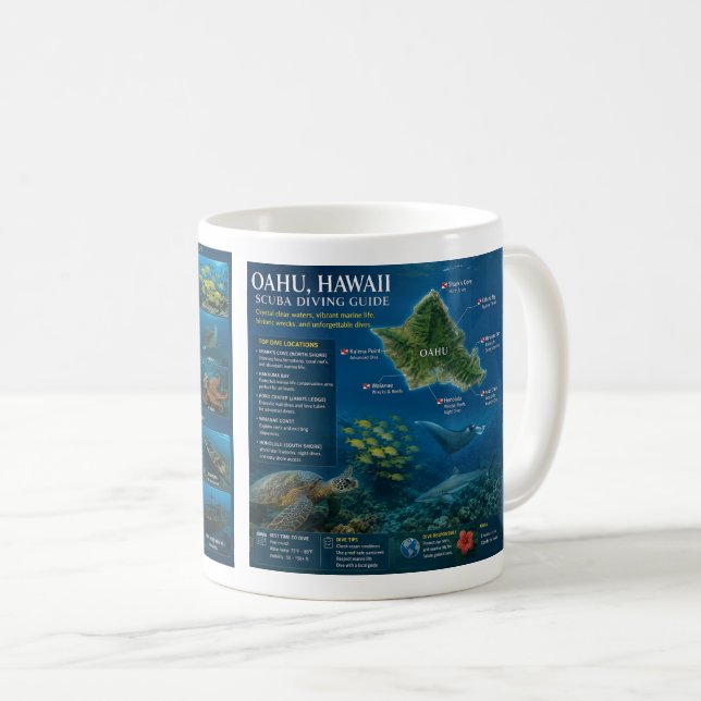 Caneca De Café Ilhas Havaí e Tartaruga do Havaí (Frente Esquerda)
