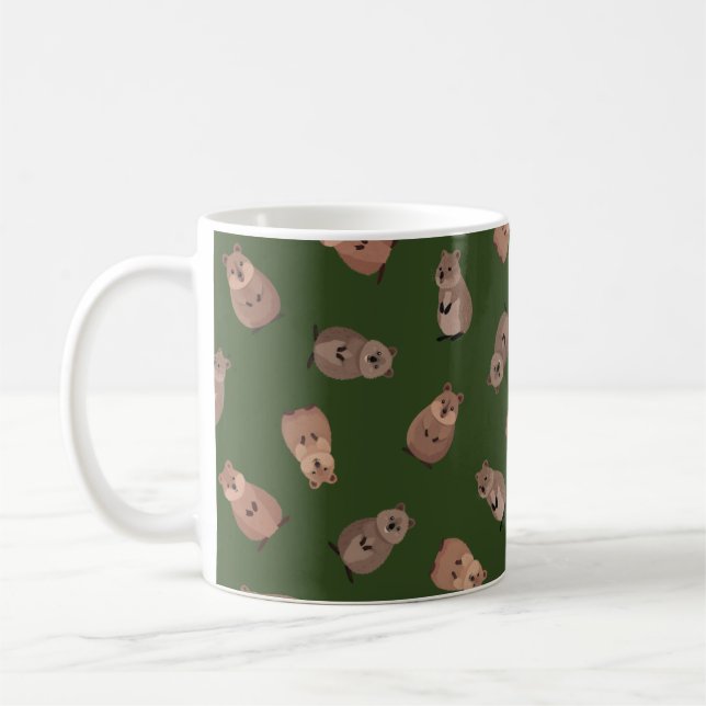 Caneca De Café Illustrated Quokkas on Dark Green (Esquerda)