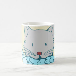 Caneca De Café Illustration of a cat eating fish.