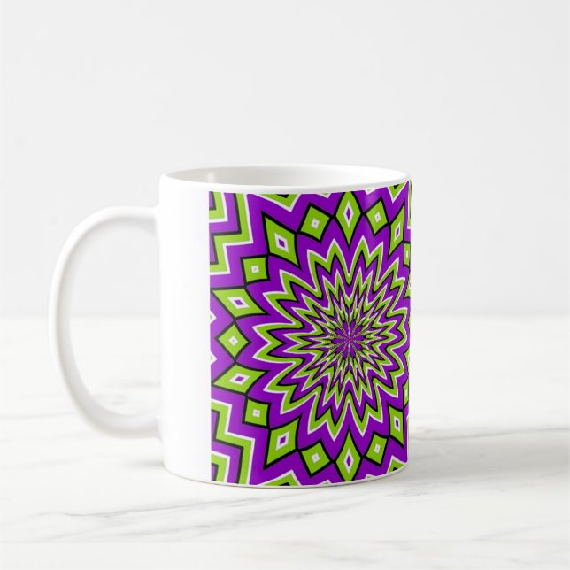 Caneca De Café Ilusões Óticas Loucas - Flores, Verde e Roxo (Esquerda)