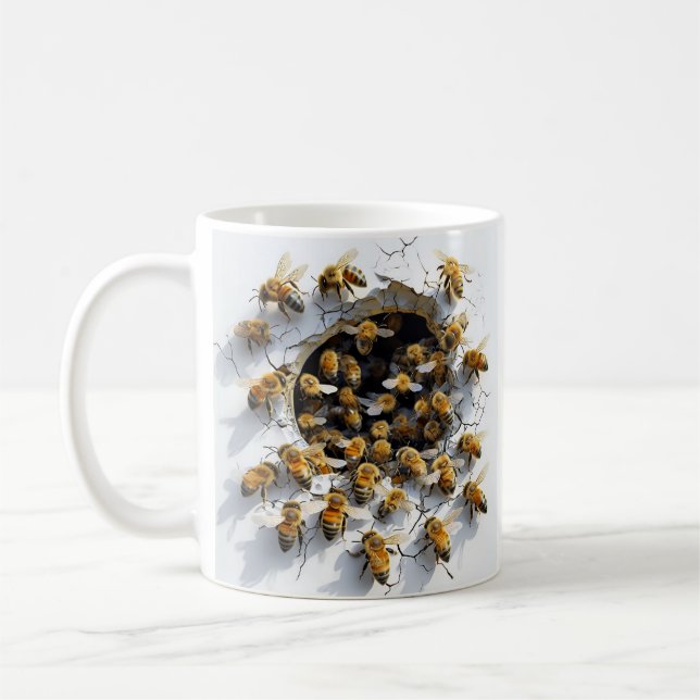 Caneca De Café Ilustração 3D De Abelhas Emergentes De Buraco (Esquerda)
