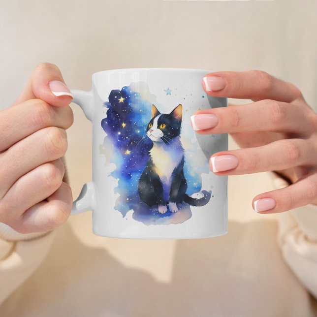 Caneca De Café Ilustração Adorável de Aquarela Tuxedo Cat (Criador carregado)