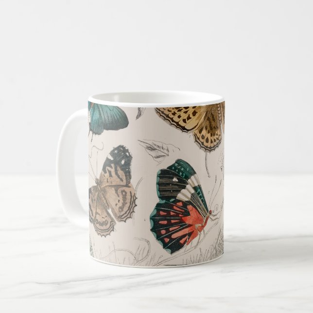 Caneca De Café Ilustração Antiga de Borboleta: 1820 Ourivesaria (Frente Esquerda)