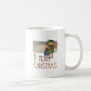 Caneca De Café Ilustração Antiga de Crianças no Natal 1920